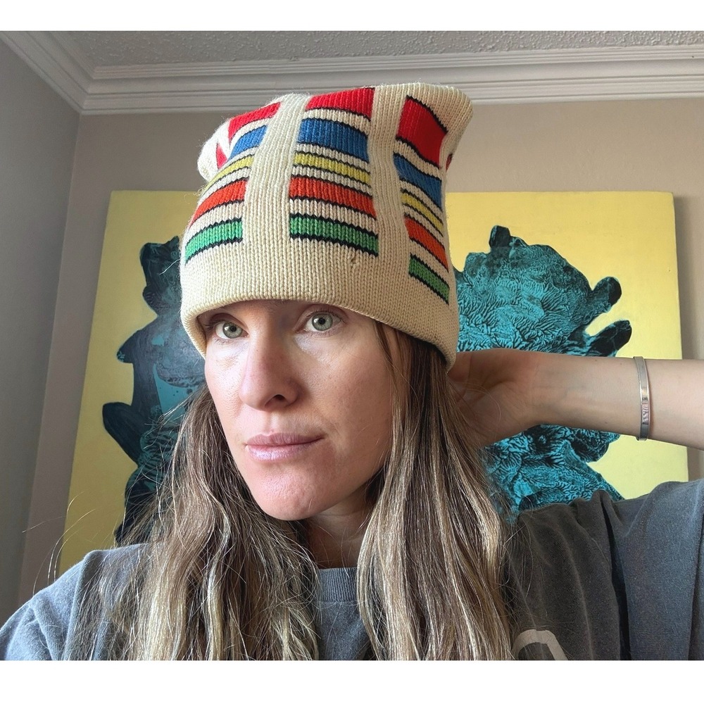 Vintage 70s Color block Beanie Hat - Picture 4 of 7